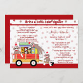 本のベビーシャワーの招待のソックス猿を持って来て下さい 招待状 (正面/裏面)