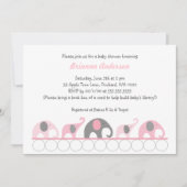 本のベビーシャワーの招待のピンク及び灰色象 招待状 (正面)