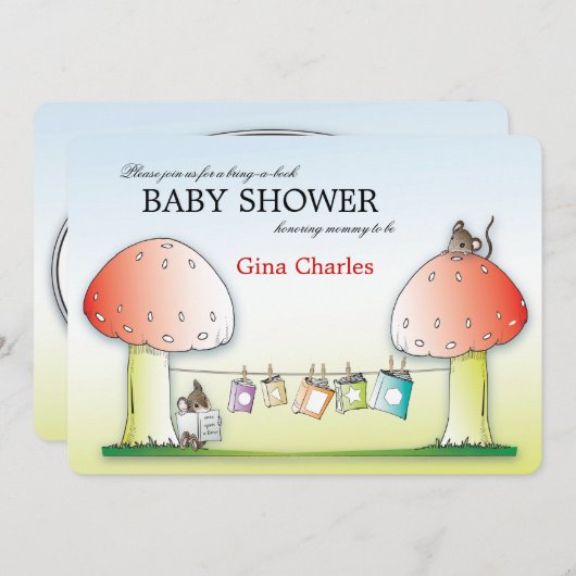 本のベビーシャワーの招待状を持って来て下さい 招待状 (正面/裏面)