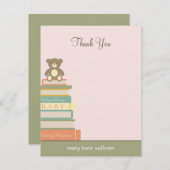 本のベビーシャワーサンキューカード（ピンク） ノートカード (正面/裏面)