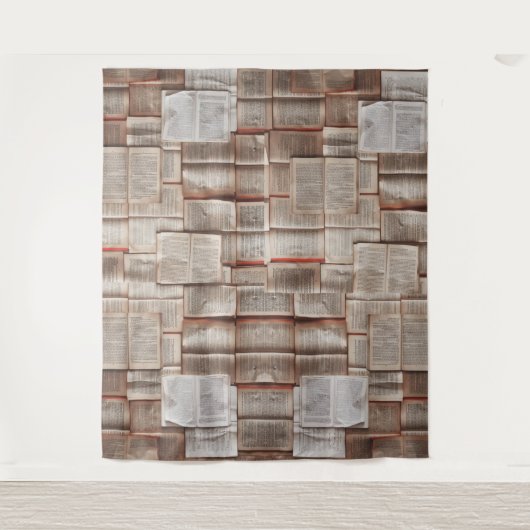 本のページ柄ライターの壁 タペストリー (正面)