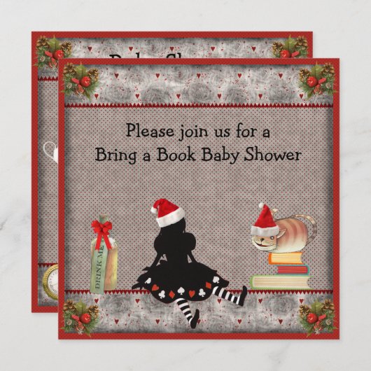 本の不思議の国のクリスマス·ベビーシャワーを持って来る 招待状 (正面/裏面)