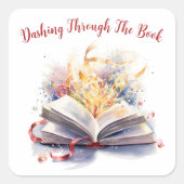 本の中を駆け抜ける本好き スクエアシール (正面)