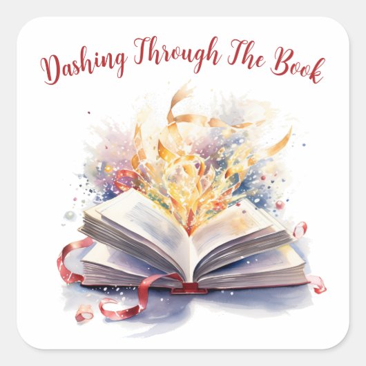 本の中を駆け抜ける本好き スクエアシール (正面)