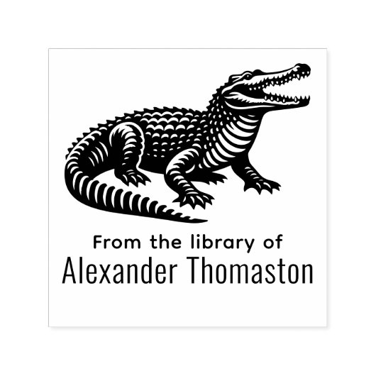 本の名前の図書館の開口ワニ セルフインキングスタンプ (デザイン)