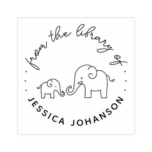 本の図書館からのかわいいゾウの家族 ラバースタンプ (インプリント)
