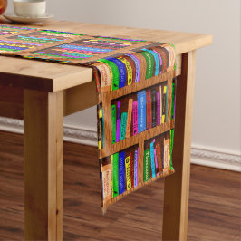 本の図書館の本だなパターンカラフルの読者 ミディアムテーブルランナー