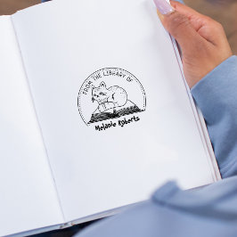 本の図書館の神秘的な猫 ラバースタンプ