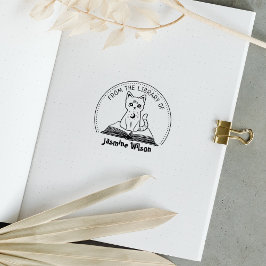 本の図書館の神秘的な猫 ラバースタンプ