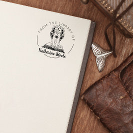 本の図書館の神秘的な猫 ラバースタンプ