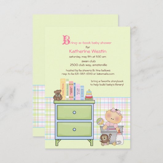 本の女の子のベビーシャワーの招待状を持って来て下さい 招待状 (正面/裏面)