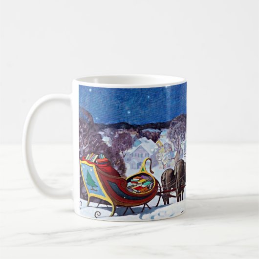 本の宝庫のあるサンタ コーヒーマグカップ (左)