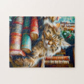 本の山で眠る猫 ジグソーパズル (横)