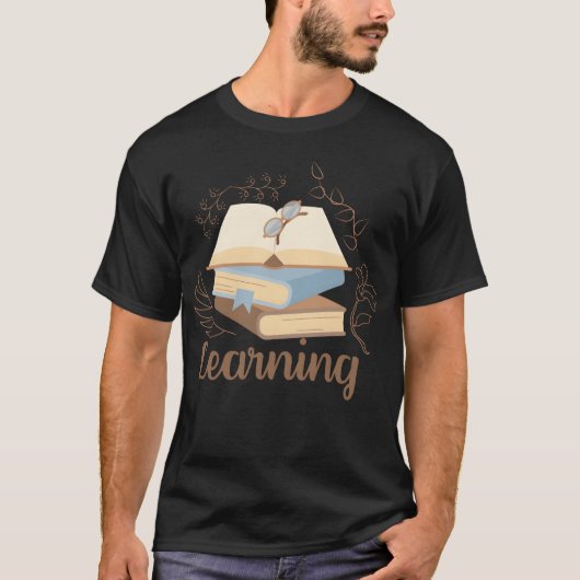 本の山とメガネのヴィンテージ学習テト Tシャツ (正面)