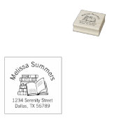 本の山と開いた本のアドレス帳のプレート ラバースタンプ (押印)