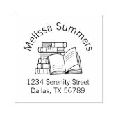 本の山と開いた本の住所ラベル セルフインキングスタンプ (デザイン)