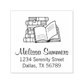 本の山と開いた本の住所 セルフインキングスタンプ (デザイン)