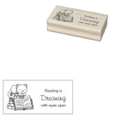 本の山の上にかわいい猫読引用文 ラバースタンプ (押印)