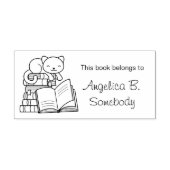 本の山の上にかわいい猫 – 蔵書票 セルフインキングスタンプ (デザイン)