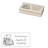 本の山の上にかわいい猫 – 蔵書票 ラバースタンプ (押印)