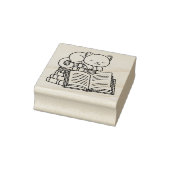 本の山の上にかわいい猫 – 蔵書票 ラバースタンプ (スタンプ)