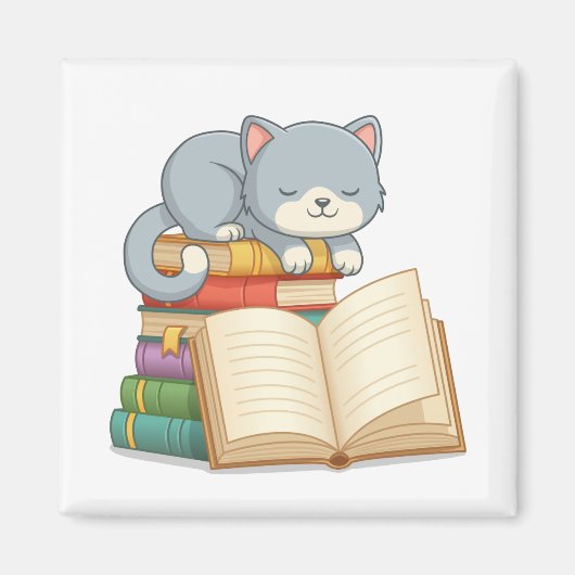 本の山の上のかわいい猫 マグネット (正面)