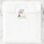 本の山の上の可愛い猫 - オーダーメイド名入り スクエアシール (バッグ)