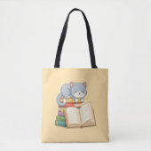 本の山の上の可愛い猫 黄色 トートバッグ (正面)