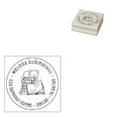 本の山の上の幸せな猫 ラウンド アドレス 3 ラバースタンプ (押印)