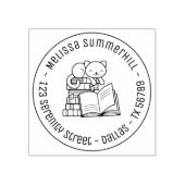 本の山の上の幸せな猫 ラウンド アドレス 3 ラバースタンプ (インプリント)