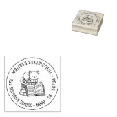 本の山の上の幸せな猫 ラウンド アドレス 3 ラバースタンプ (押印)