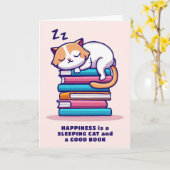 本の山の上の猫 かわいい文学的 オーダーメイド カード (黄色い花)