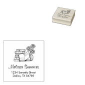 本の山、開いた本、花の住所 ラバースタンプ (押印)