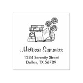 本の山、開いた本、花の住所 ラバースタンプ (インプリント)