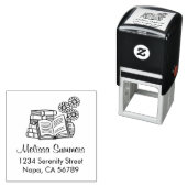 本の山、開いた本、花 - 住所 セルフインキングスタンプ (インサイチュ)