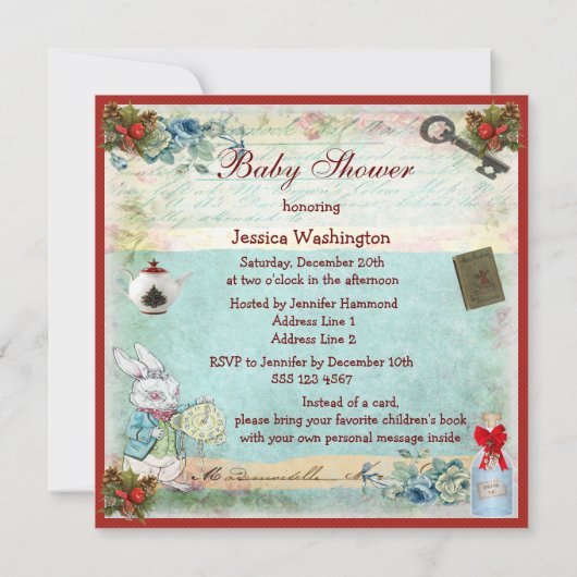 本の帽子屋のクリスマスのベビーシャワーを持って来て下さい 招待状 (裏面)