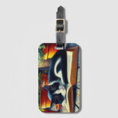 本の庭で眠るタキシード絵画猫 ラゲッジタグ (正面縦)