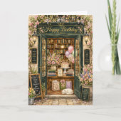 本の愛好家のための春の花咲く本屋の誕生日 カード (正面)
