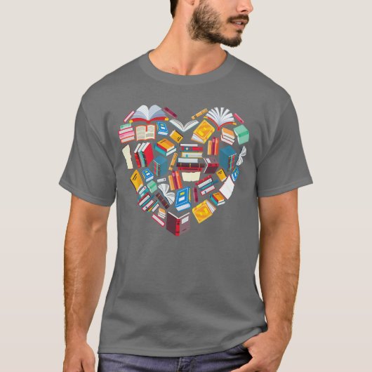 本の愛好家ハート型読書クラブ司書司書 Tシャツ (正面)