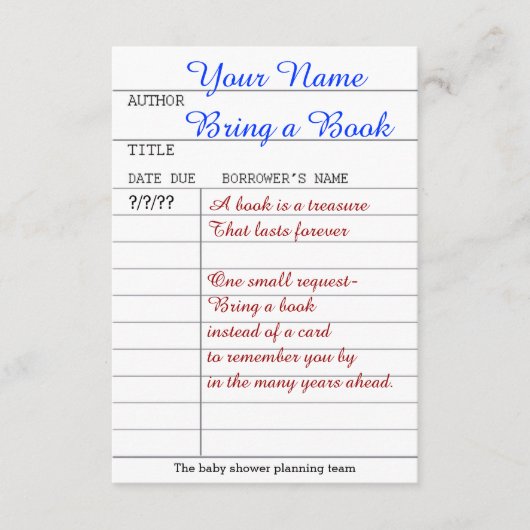 本の挿入物を持って来て下さい エンクロージャーカード (正面)