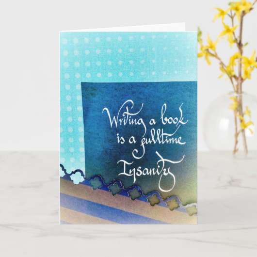 本の書作家宣言で青い雰囲気 カード (黄色い花)