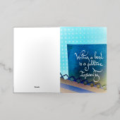 本の書作家宣言で青い雰囲気 箔グリーティングカード (外側レイダウン)