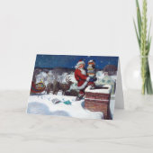 本の束を抱えたサンタの配達 カード (正面)