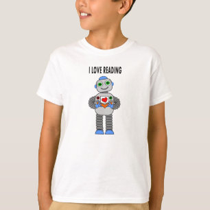 本の漫画の子供のTシャツを読むロボット Tシャツ