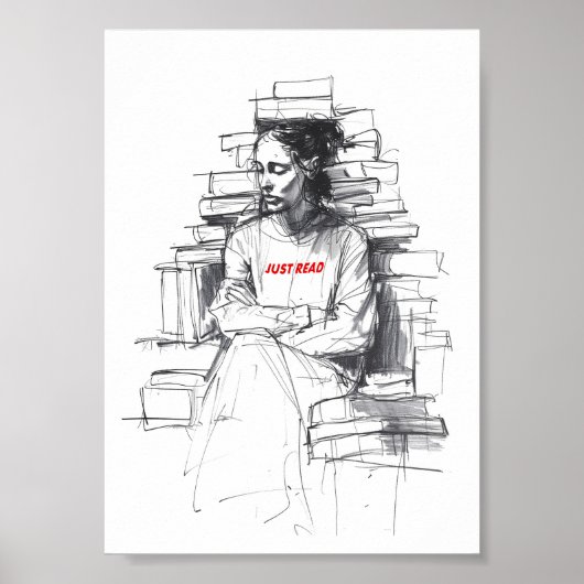 本の王座に座る少女 - "Just Read" ポスター (正面)