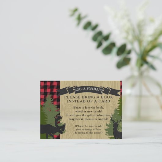本の男の子のベビーシャワーの樵の格子縞のシカのアメリカヘラジカ エンクロージャーカード (スタンド正面)