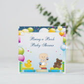 本の男の赤ちゃん及びカップケーキのベビーシャワーを持って来て下さい 招待状 (スタンド正面)