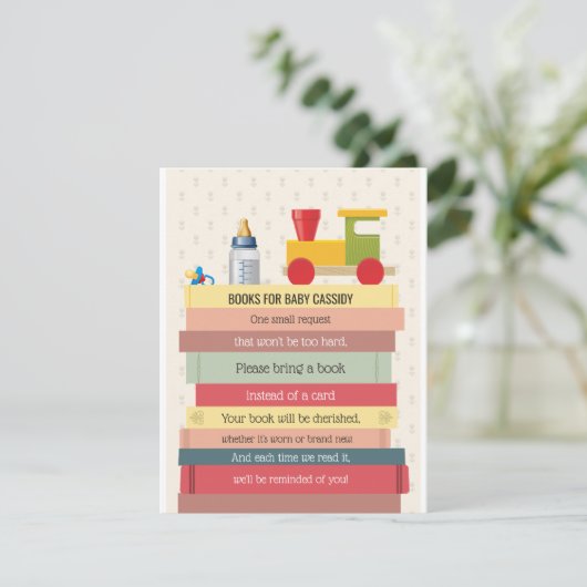 本の積み重ねで本の赤ちゃんのシャワーを届ける 招待状 (スタンド正面)
