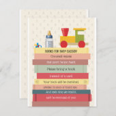 本の積み重ねで本の赤ちゃんのシャワーを届ける 招待状 (正面/裏面)