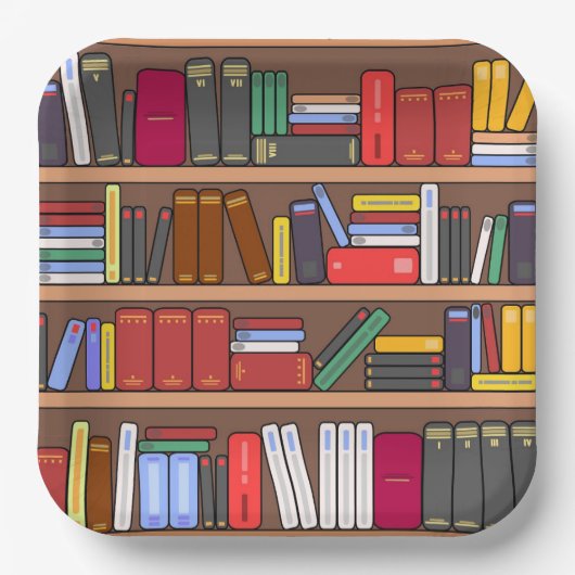 本の紙皿、読書と図書館のテーマのパーティー ペーパープレート (正面)